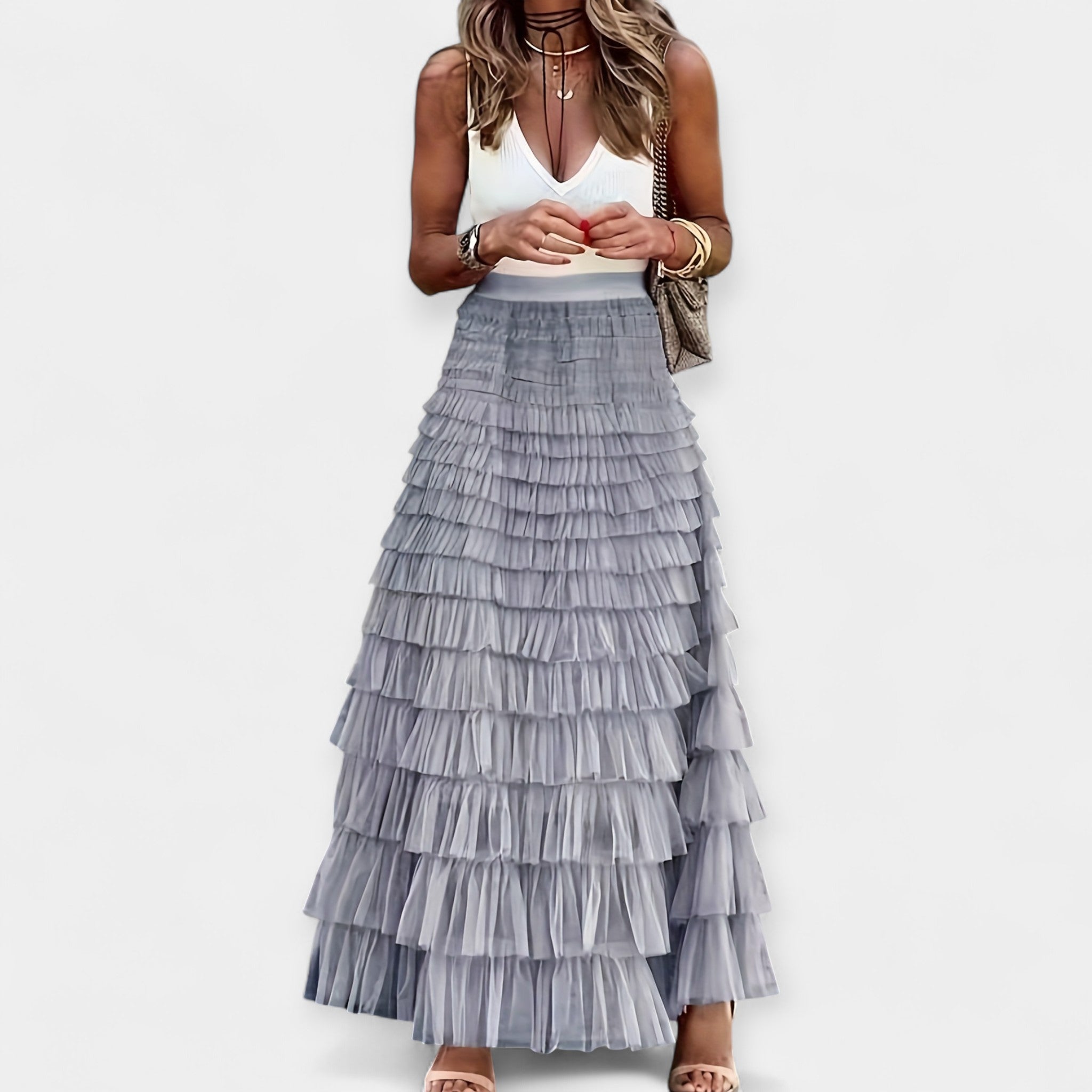 Inês - Saia Boho com Acabamento de Cetim