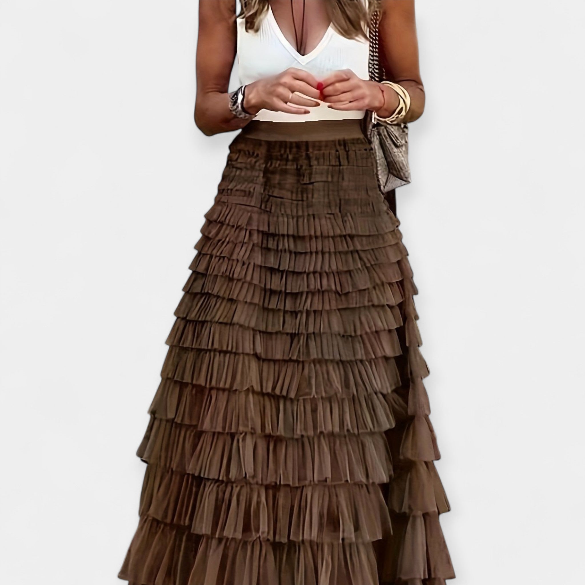 Inês - Saia Boho com Acabamento de Cetim