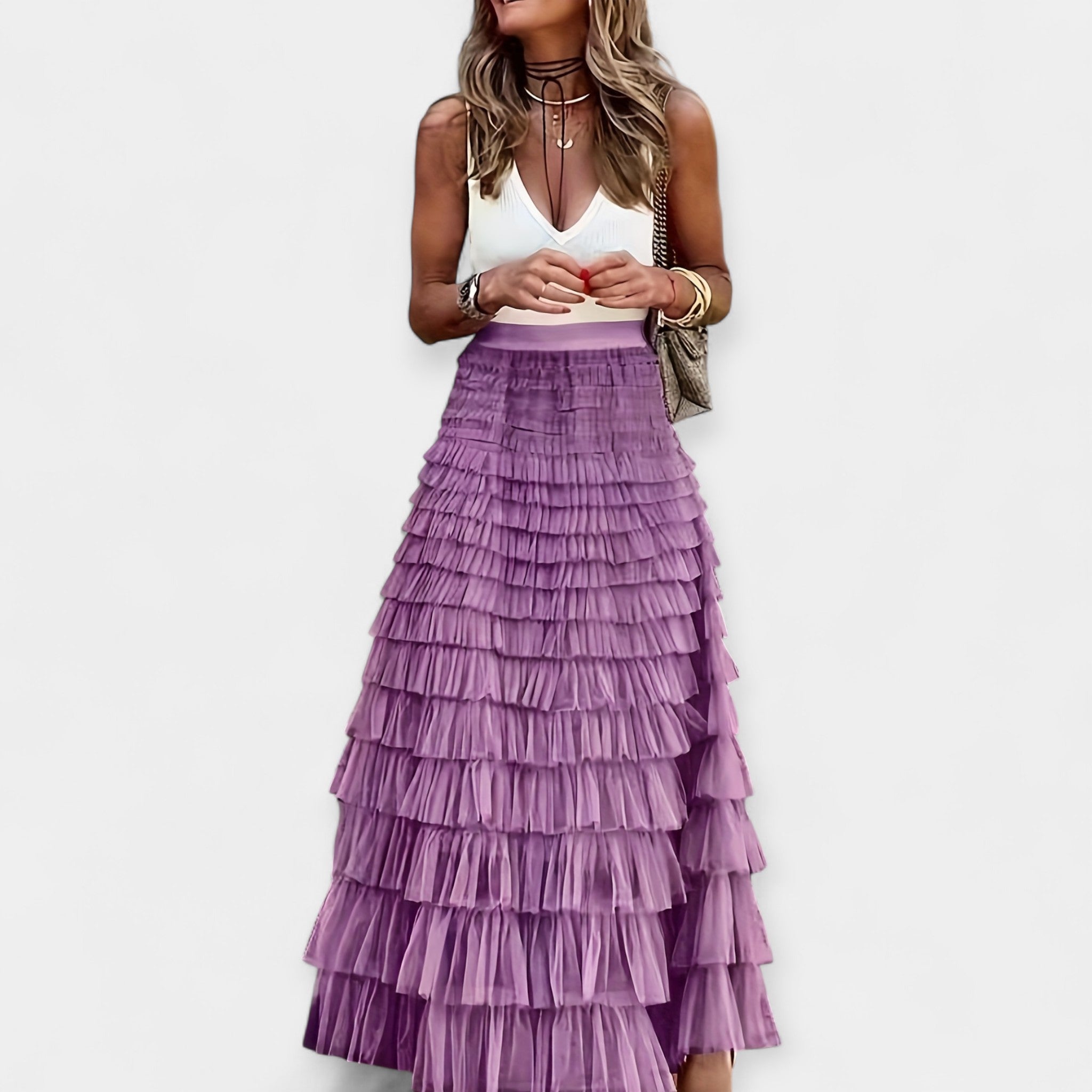 Inês - Saia Boho com Acabamento de Cetim