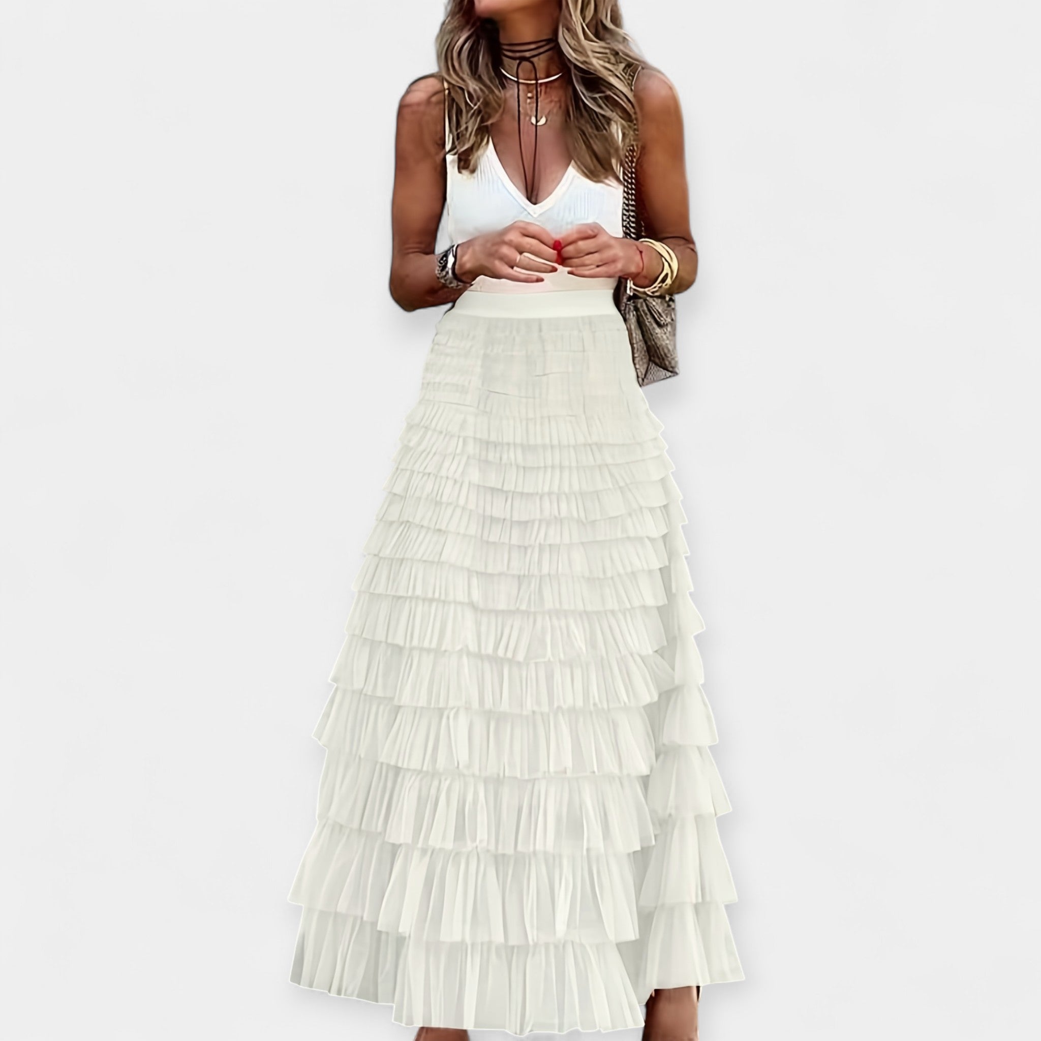 Inês - Saia Boho com Acabamento de Cetim