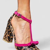 Leontina - Sandálias verdes leopardo