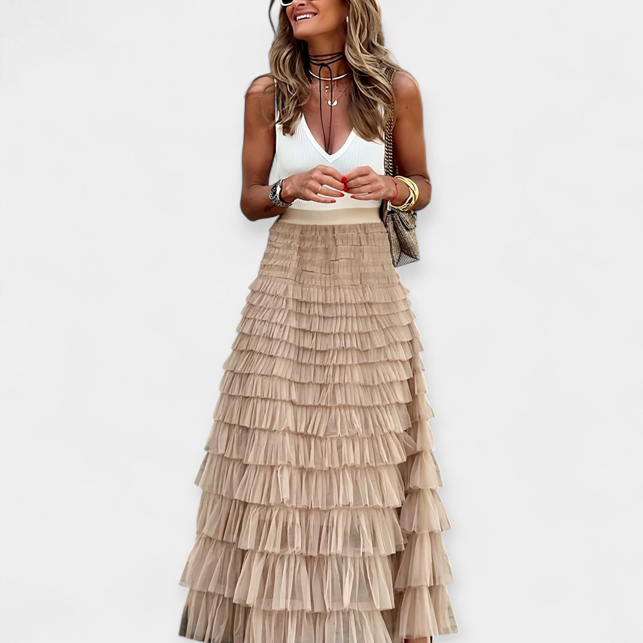 Inês - Saia Boho com Acabamento de Cetim