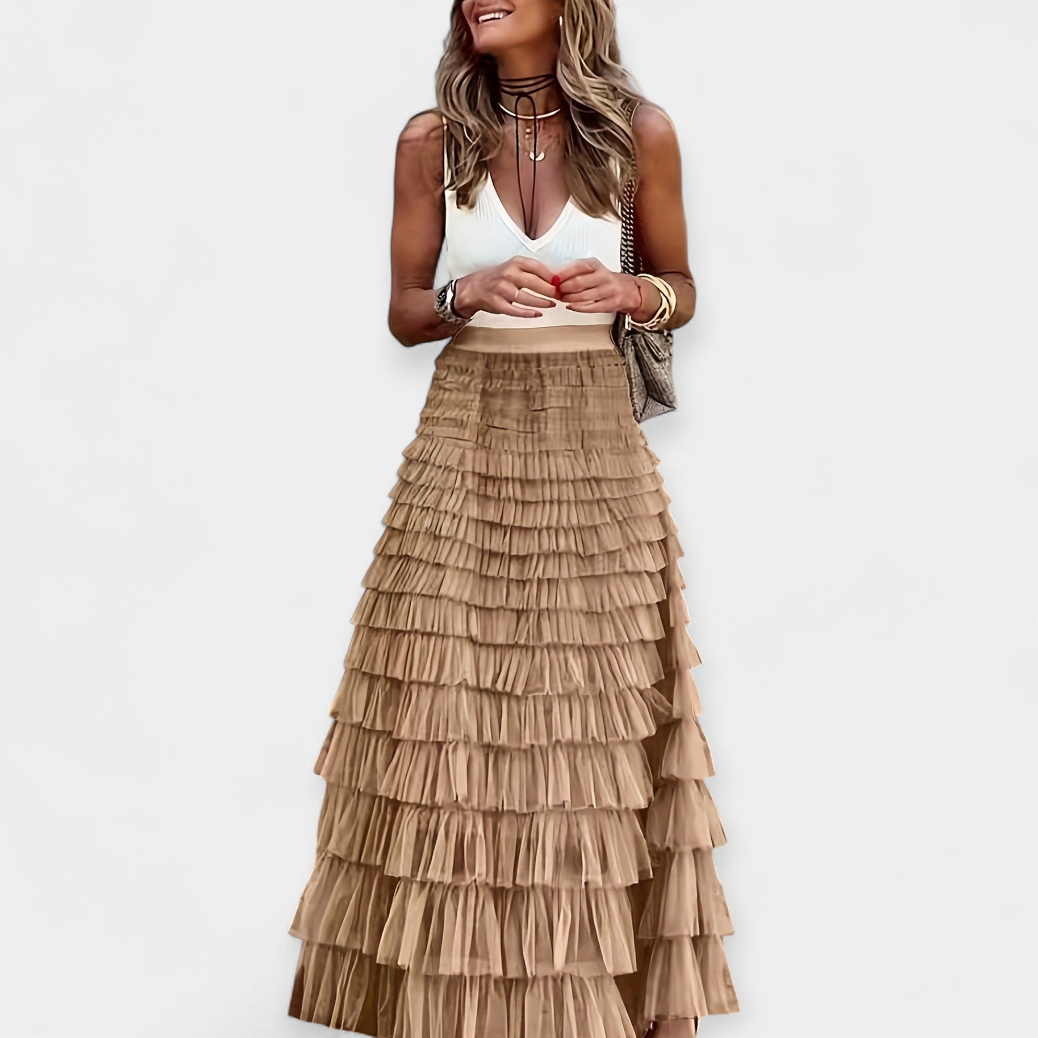 Inês - Saia Boho com Acabamento de Cetim