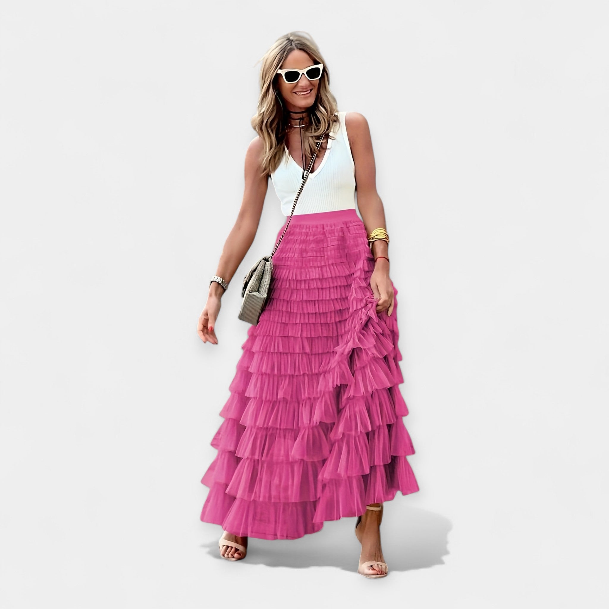 Inês - Saia Boho com Acabamento de Cetim