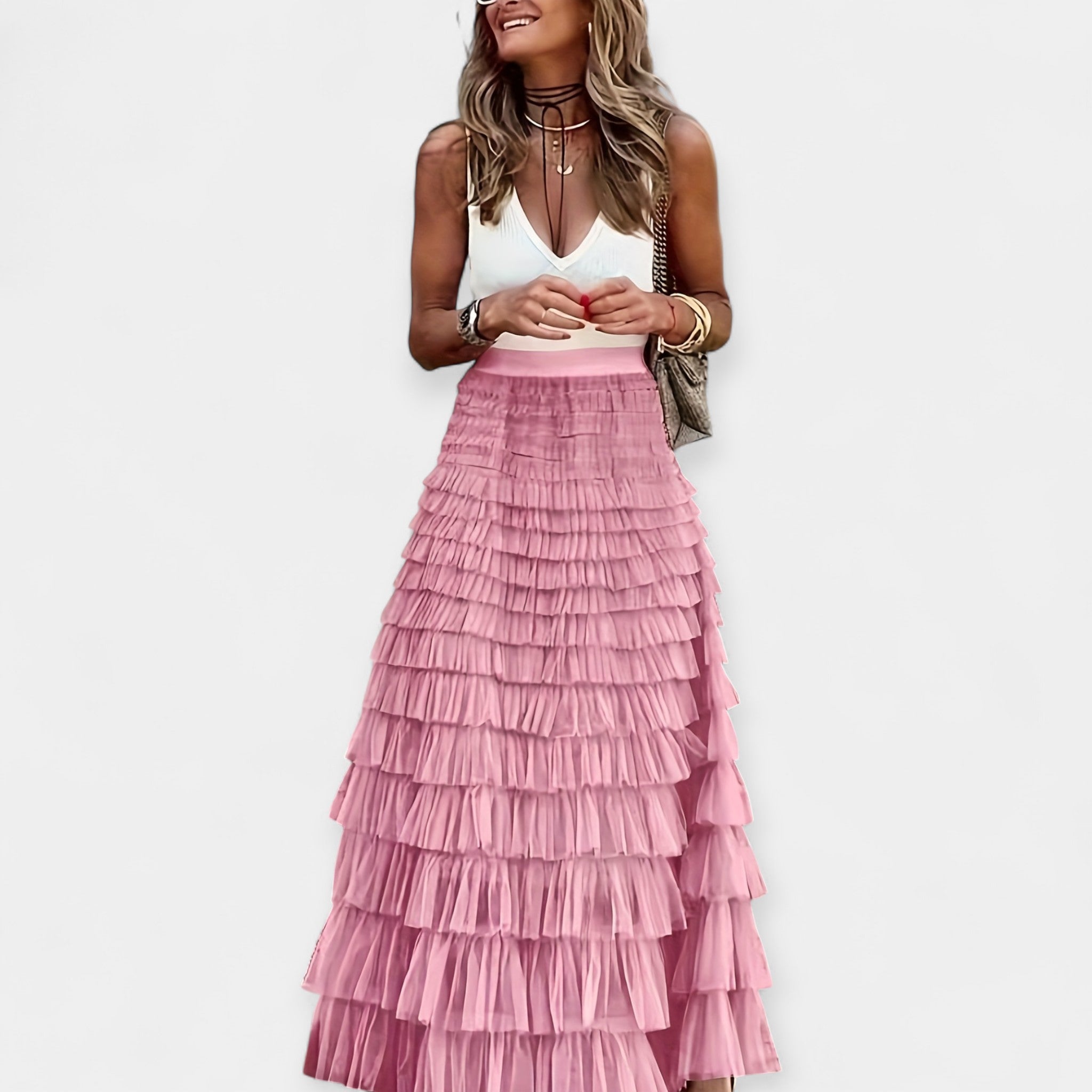 Inês - Saia Boho com Acabamento de Cetim