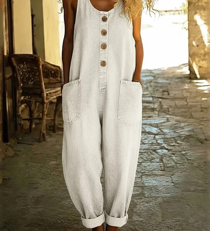 Graça - Macacão de Algodão Denim Lavado Vintage