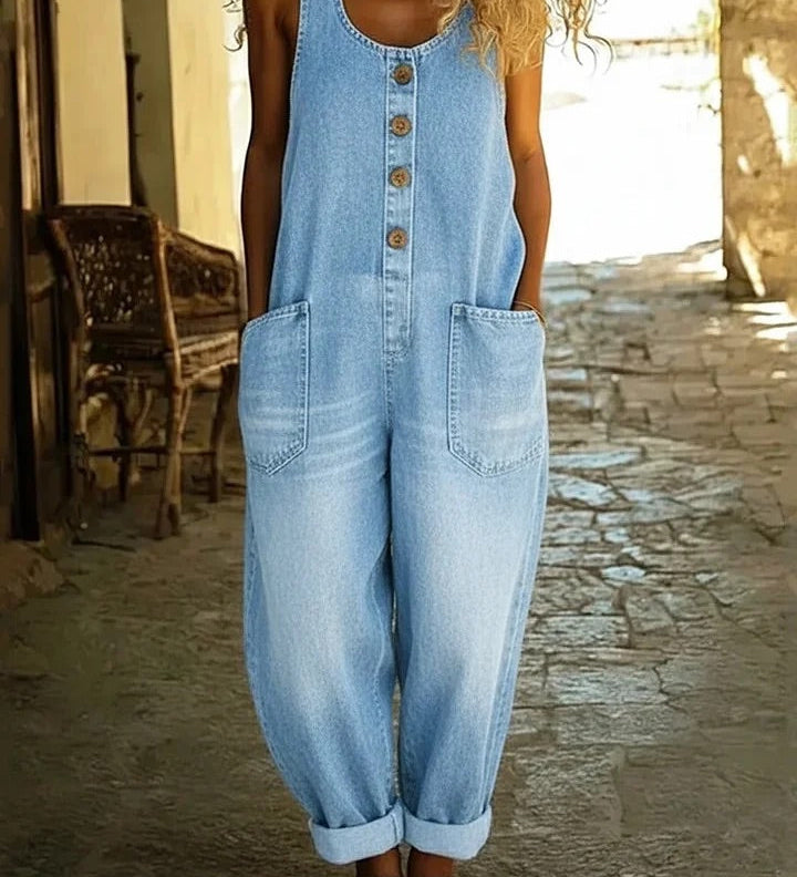 Graça - Macacão de Algodão Denim Lavado Vintage